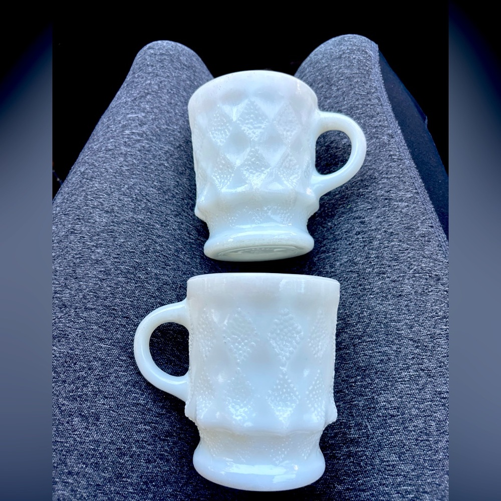 Fire King White Diamond Pattern Mugs